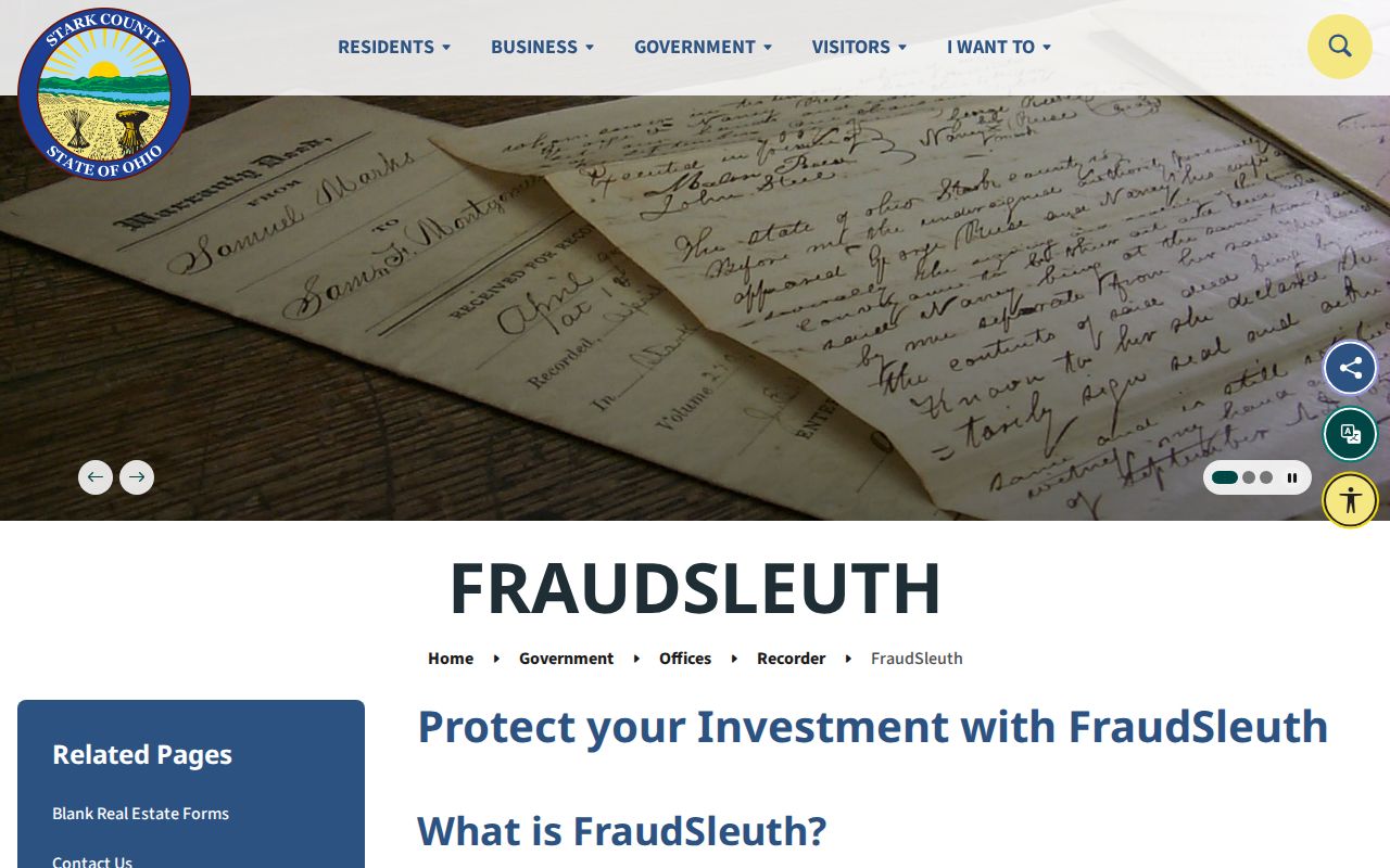 Canton residents directory Stark County Recorder FraudSleuth alert service