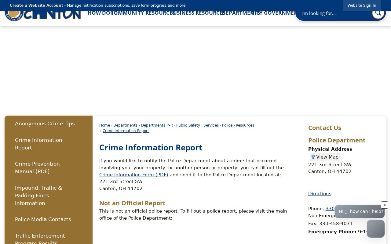 Canton neighbors crime information report source and limits