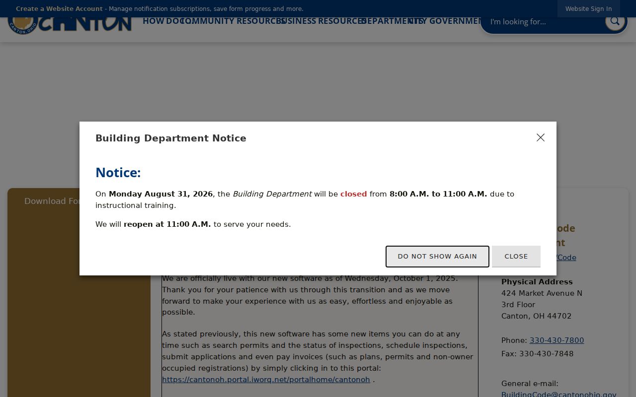 Canton street directory permit portal information and cutoff